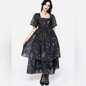 Dark Romantic Disturbia Maudeline Victoriana Organza Midaxi Dress Size 12 NEW